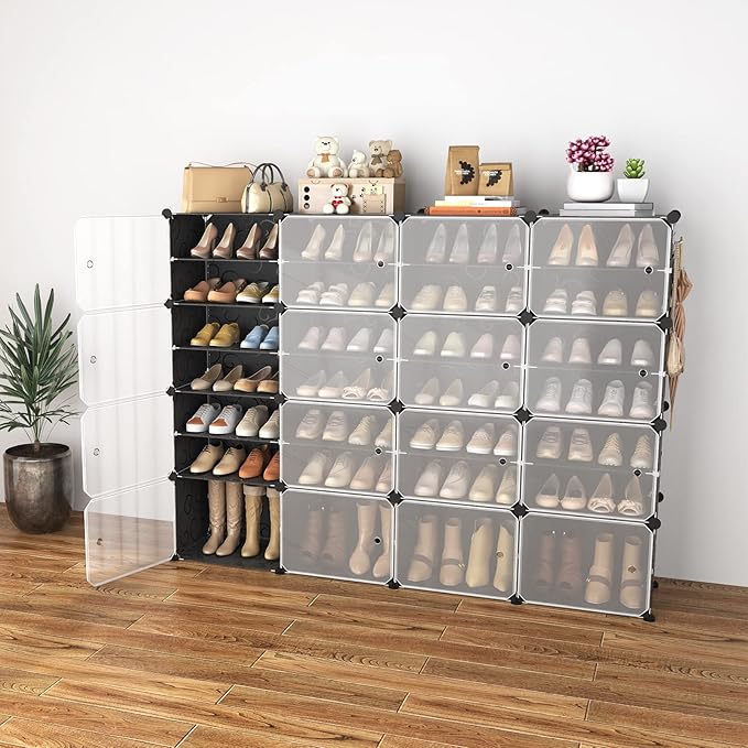 Portable Shoe Rack with Door, 64 Pairs Cabinet Easy Assembly, Plastic - Image 2