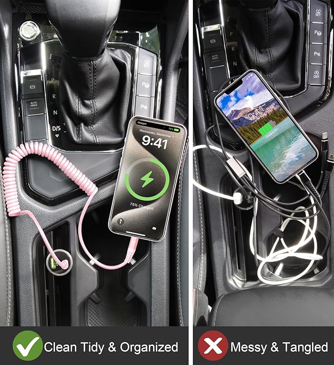 KIYODA USB C to Lightning Cable 3FTfor Car, Coiled iPhone Charger Fast Charging - Image 5