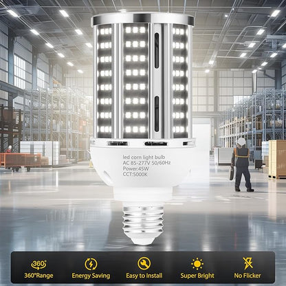 45W LED Corn Light Bulb 2 pack, 400W Equivalent 5000K Commercial Grade Daylight - Image 2