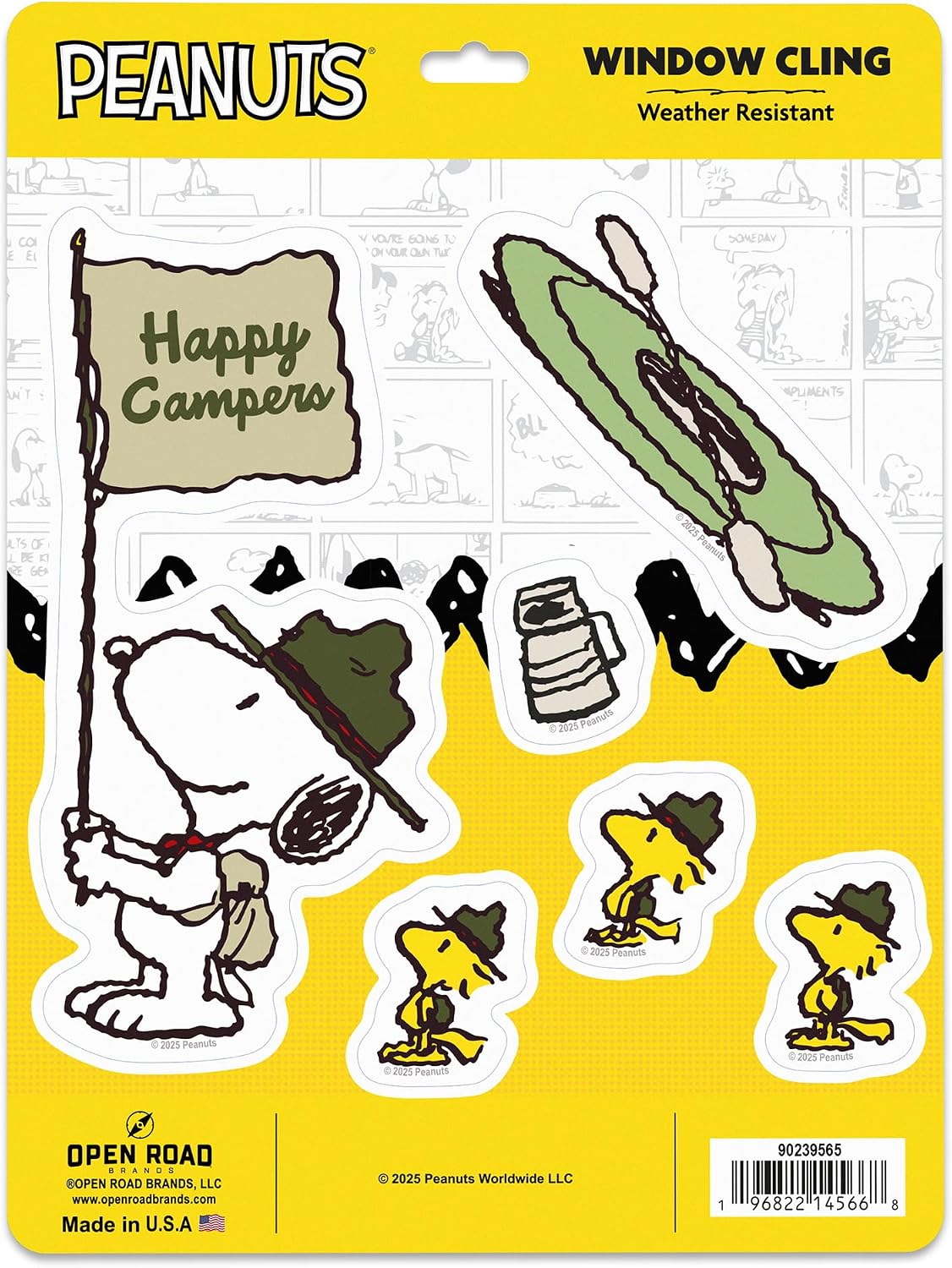Peanuts Snoopy Happy Campers Adhesive Vinyl Decal Pack | Cute Snoopy Stickers for Window or Water Bottle, 1 pack (6 count)