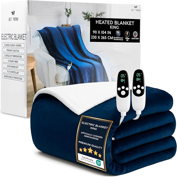Heated Blanket Electric Luxurious Fleece King Blanket, 9 Heat Settings & 12H by GetTrend