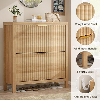 Shoe Cabinet Storage for Entryway, Fluted Shoe Cabinet - Image 6