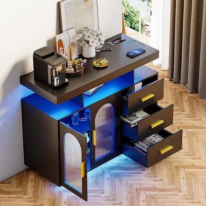 40" LED Buffet Cabinet with Charging Station, Auto Sensor Kitchen Storage - Image 9