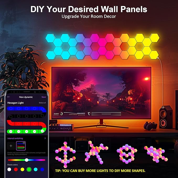 JIMIMORO Hexagon LED Light Panels 8 Pack – RGB Wall Decor Lights - Image 2