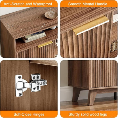 VINGLI Boho Fluted TV Stand for 70" TV, Solid Wood Entertainment Center - Image 7