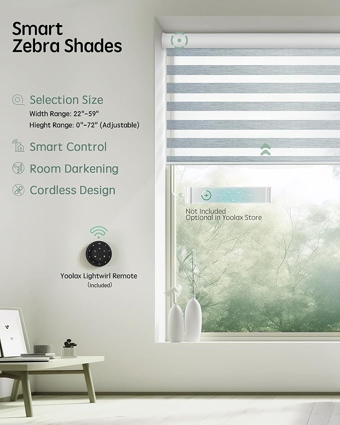 Yoolax Motorized Blinds with Remote, Electric Zebra Blinds - Image 2