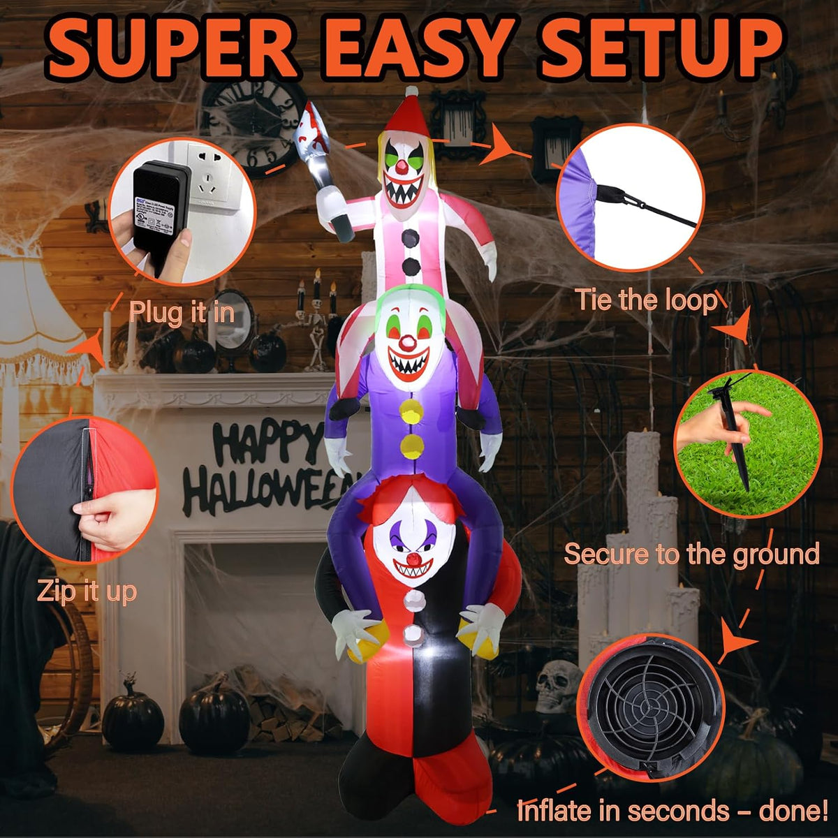 LETIME 8FT Halloween Inflatables 3 Scary Clowns Stacked in Human Ladder