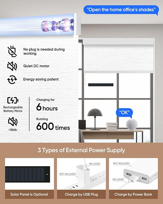 Kincmo Motorized Blinds with Remote, 100% Blackout Motorized Roller Shades Work - Image 5
