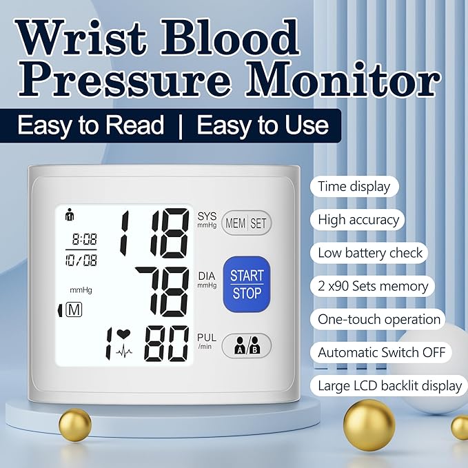 Wrist Blood Pressure Monitor LCD Display, Adjustable Wrist Blood Pressure Cuff - Image 2