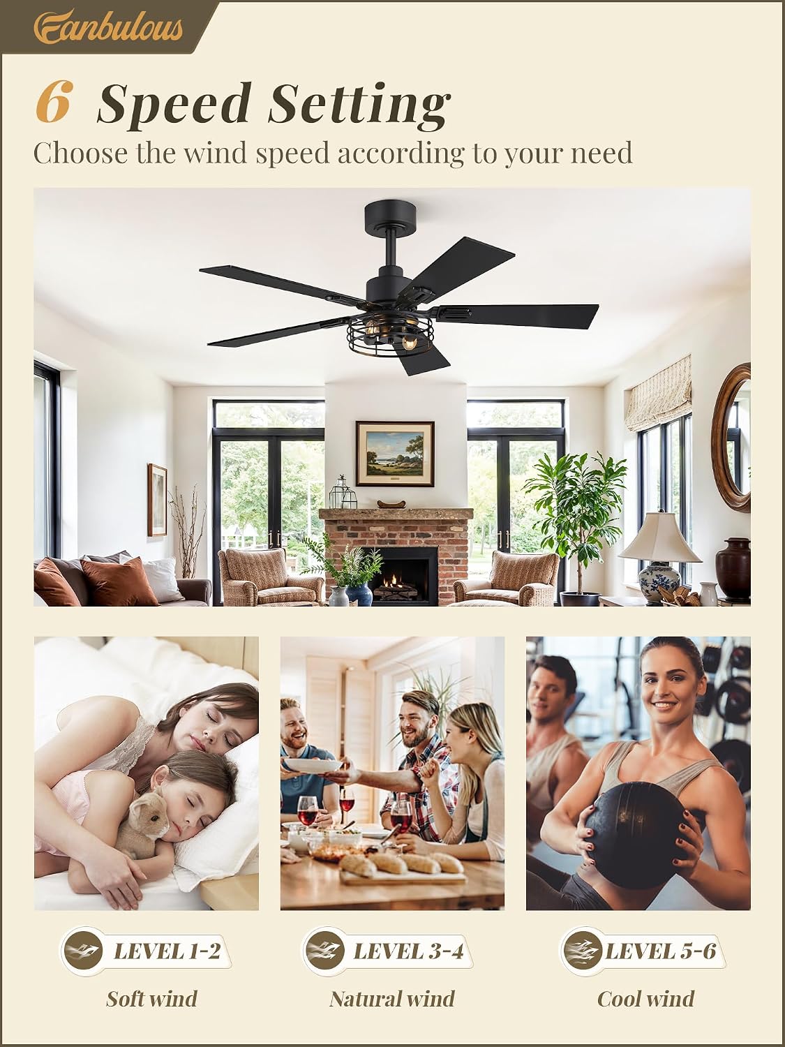 Fanbulous 42" Farmhouse Industrial Ceiling Fan with Light & Remote, ...