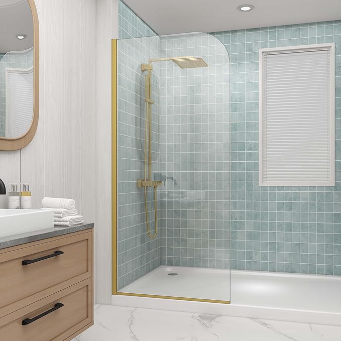 Sunrosa 36"×76" Shower Glass Panel, 8mm Thick Shower Screen, Brushed Gold by ElevateYourEverydayShower