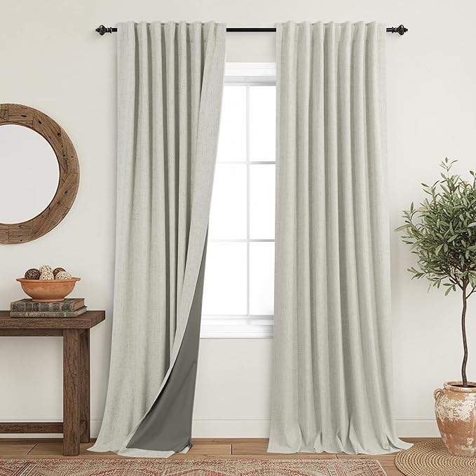 KOUFALL Oatmeal Beige Natural Linen Blackout Curtains 90 Inches Long, Pleated by KOUFALL