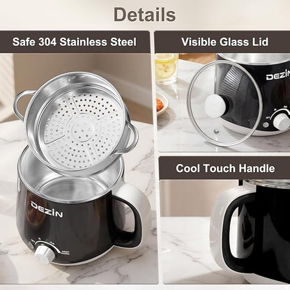 Dezin Hot Pot Electric with Steamer, Rapid Noodles Cooker, Stainless Steel - Image 8
