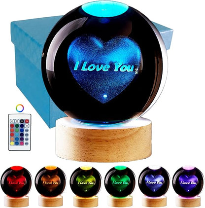 3D Crystal Ball Lamp, Lifelike LED Heart Night Light, 16 Color Changing Light by Conalisk