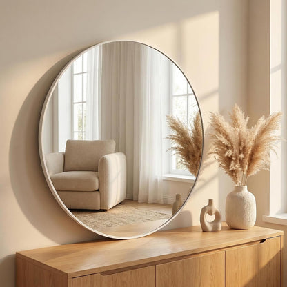 HARRITPURE Round Mirror 20 White Wall Mounted Circle Mirrors | Vanity Mirror with Aluminum Alloy Frame, Modern Decoration for Bathroom, Living Room, Vanity, Bedroom, Entryway