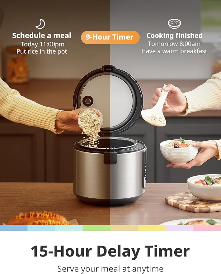 COMFEE' Compact Rice Cooker, 6-in-1 Stainless Steel Multi Cooker, Slow Cooker - Image 3