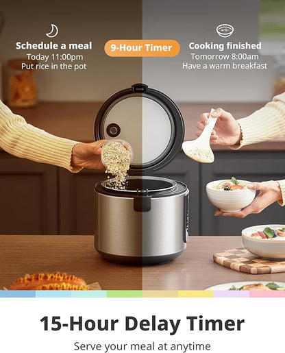 COMFEE' Compact Rice Cooker, 6-in-1 Stainless Steel Multi Cooker, Slow Cooker - Image 3