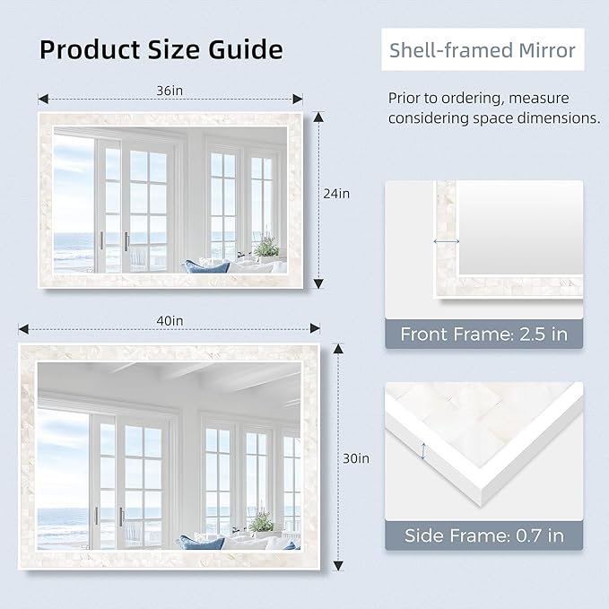 Tanmicoshomy White Shell Framed Rectangular Mirrors - Image 3