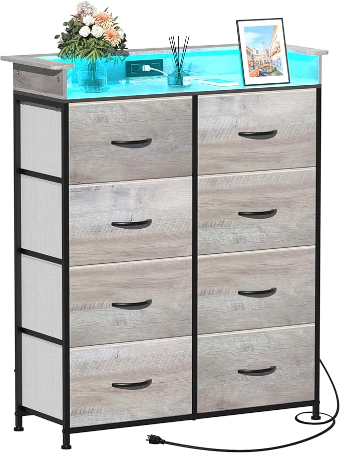 Dresser for Bedroom with Charing Station Grey Dresser with LED Lights Tall - Image 7