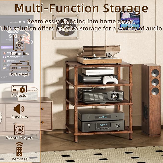 4-Tier AV Media Player Stand, Modern Stereo Cabinet, Wooden TV Stand, Game - Image 5