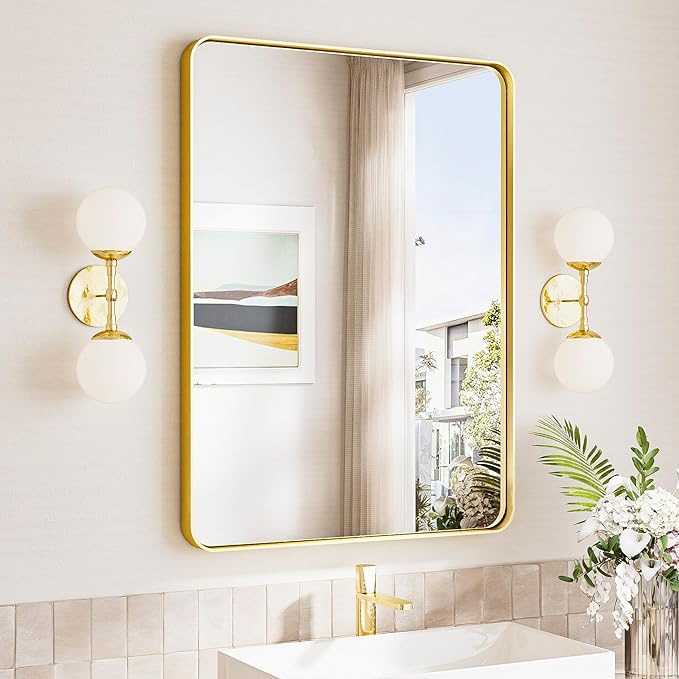 TokeShimi 24x32 Brushed Gold Bathroom Mirror, Bathroom Vanity Mirror by RefinedBathroomAccessories