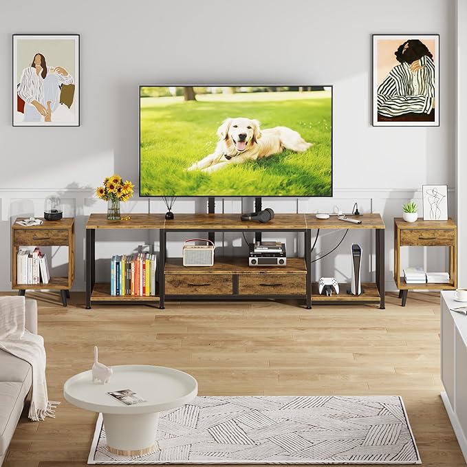 GYIIYUO LED TV Stand with Mount and Power Outlet & Fabric Drawers - Image 7