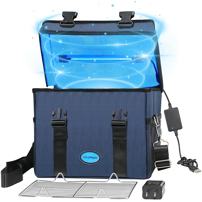 UVC Sanitizer Ozone Box with Timer, Foldable Large Cleaner UV Bag w/strap and by COOSPIDERUV