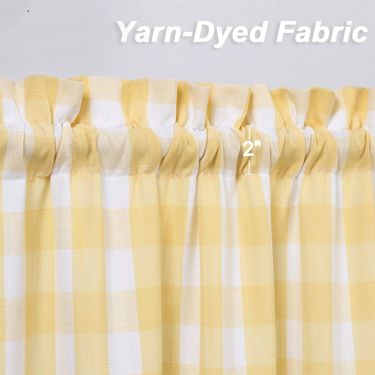 Gingham Buffalo Check Autumn Yellow Cafe Kitchen Curtain Valances, Plaid Design Thick Yarn Dyed Fabric Rod Pocket Valance Curtains for Bathroom, Living Room, 55" x 15", Yellow/White | Café Kitchen Curtains,Buffalo Checkered,Gingham Geo,Rustic Yarn Dyed