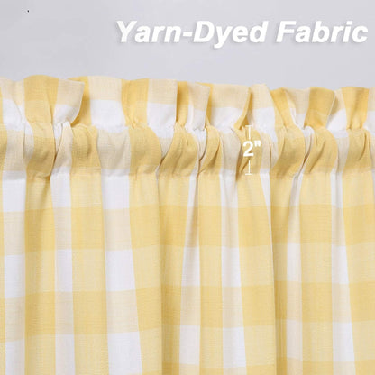 Gingham Buffalo Check Autumn Yellow Cafe Kitchen Curtain Valances, Plaid Design Thick Yarn Dyed Fabric Rod Pocket Valance Curtains for Bathroom, Living Room, 55" x 15", Yellow/White | Café Kitchen Curtains,Buffalo Checkered,Gingham Geo,Rustic Yarn Dyed