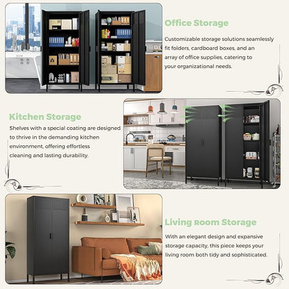 COFaR 4 Tier Black Metal Storage Cabinet, Free Standing - Image 5