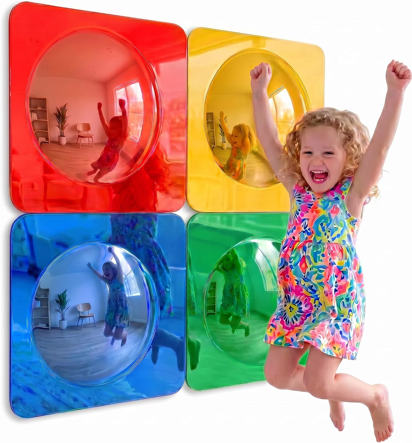 4PCS Sensory Bubble Mirrors for Kids, Autism Room Must Haves | Visual Stimulation Calming Corner Decor, Shatterproof Mirror for Kids, Gifts for Autistic Girls & Boys, 10 × 10 Inch