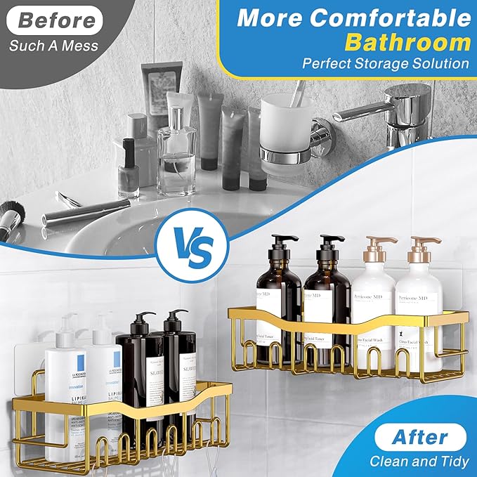 EUDELE 5-Pack Rustproof Stainless Steel Shower Caddy – No Drill Adhesive - Image 3