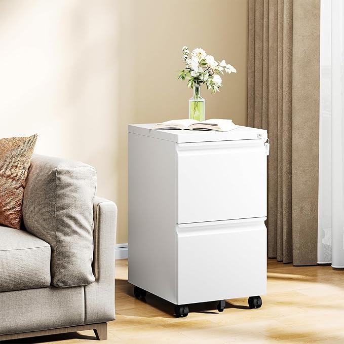 MIIIKO 2 Drawer File Cabinet on Wheels, Home Office Mobile File Drawers Under - Image 7