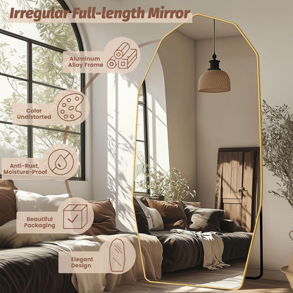 Full Length Mirror, 76" x 34" Full Body Large Standing Mirror, Diamond Shaped, Free Standing, Wall-Mounted or Leaning, Decorative Large Mirrors for Home Bathroom Living Room, Gold