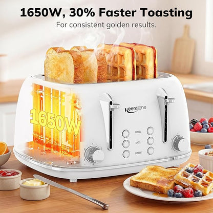 Keenstone Toaster 4 Slice, Retro Stainless Steel Wide Slot Toaster - Image 4