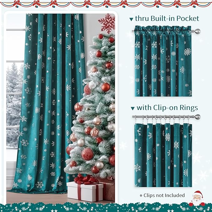FMFUNCTEX Snowflake Christmas Velvet Blackout Curtains - Image 2