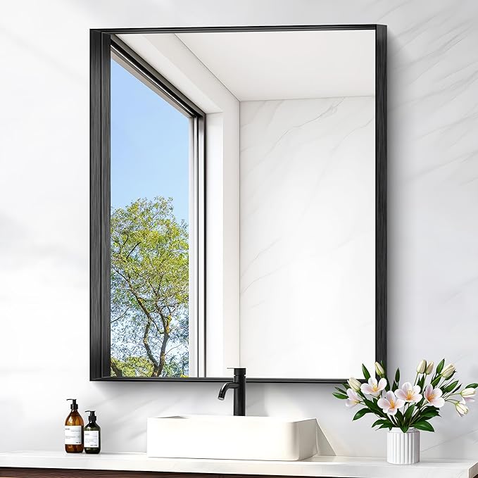 Black Bathroom Mirror, 30x36 Inch Rectangular Framed Mirror, Large Wall Mounted by Unknown