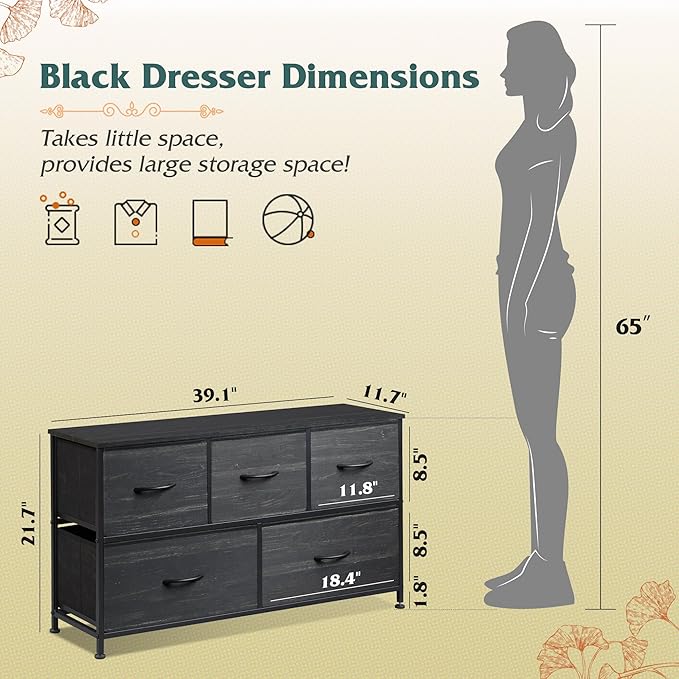 WLIVE Dresser for Bedroom with 5 Drawers, Wide Chest of Drawers, Fabric Dresser - Image 3