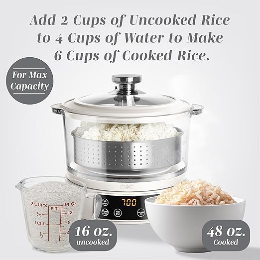 COOK WITH COLOR 3L Glass Mini Low Carb Rice Cooker – Holds 2 Cups Raw/Makes 6 - Image 5