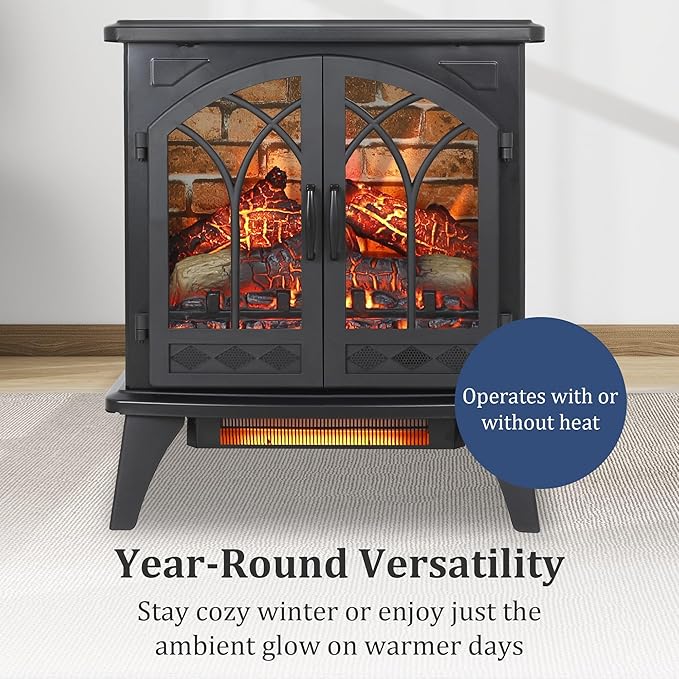 24" Electric Fireplace, Fireplace Heater w/Realistic Flame, Freestanding - Image 8