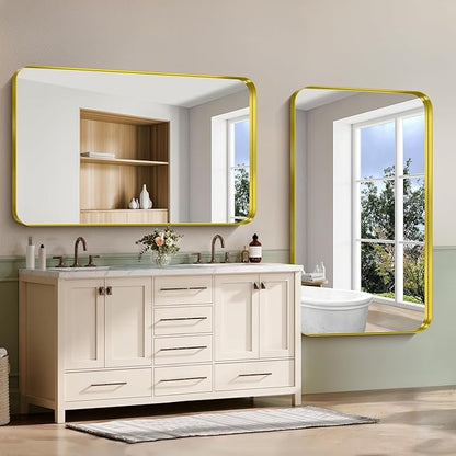 CIRCUMI Gold Bathroom Mirror, Rounded Corner, Tempered Glass, Large Mirror - Image 6