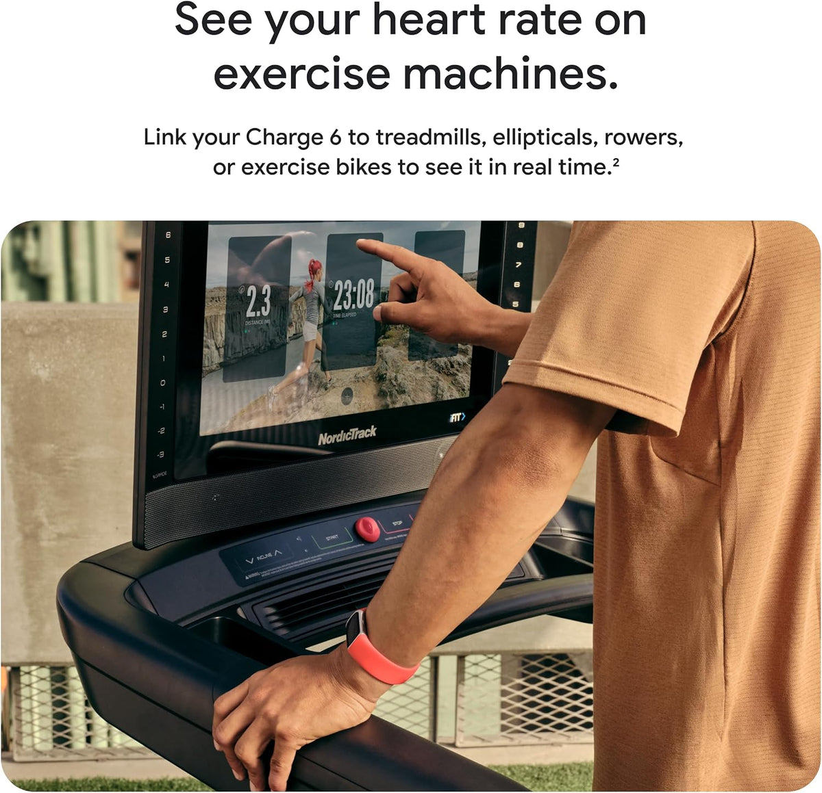 fitbit charge 6 fitness tracker with heart rate shown in use