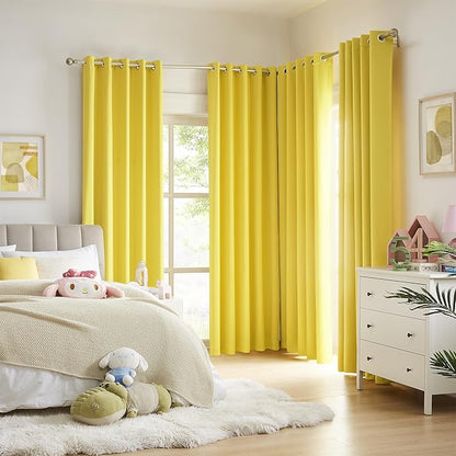 DUALIFE Yellow Grommet Room Darkening Curtains 60 x 96 Inches, 2 Panels - Image 2