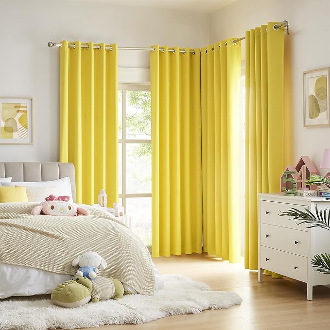 DUALIFE Yellow Grommet Room Darkening Curtains 60 x 90 Inches, 2 Panels - Image 2