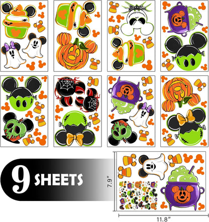 Mfault Halloween Jack Window Clings 9 Sheets, Jack O Lantern Pumpkin | Cupcake Stickers Decals Decorations, Skull Ghost Cauldron Funny Holiday Home Kitchen Decor