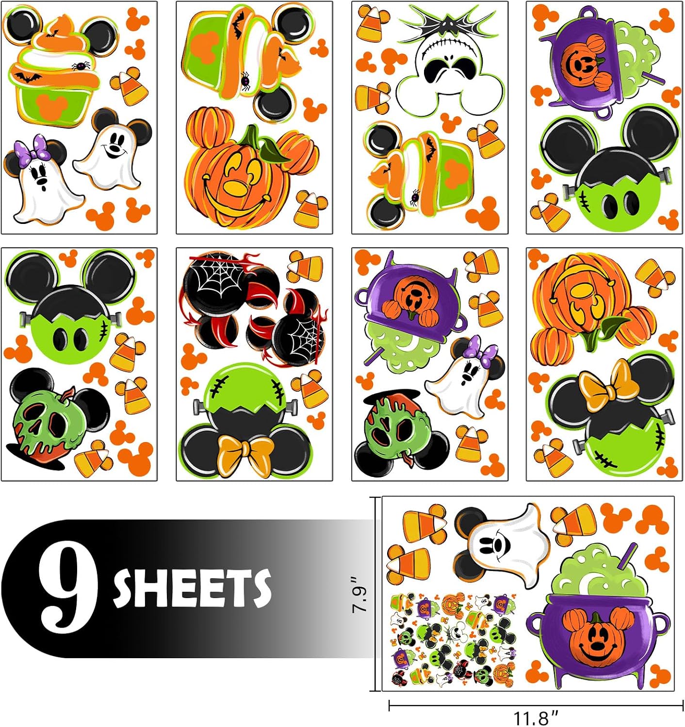 Mfault Halloween Jack Window Clings 9 Sheets, Jack O Lantern Pumpkin | Cupcake Stickers Decals Decorations, Skull Ghost Cauldron Funny Holiday Home Kitchen Decor