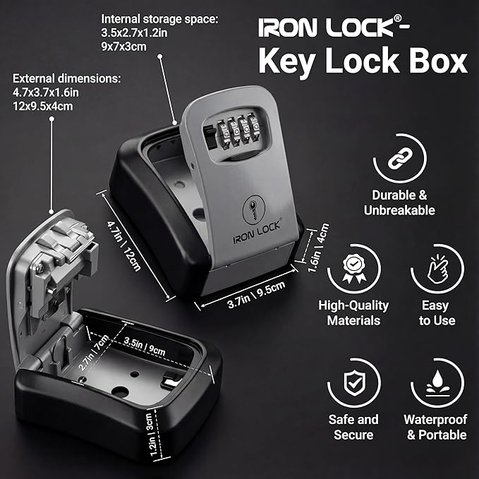 Iron Lock® Key Lock Box Wall Mount – Medium Waterproof Heavy-Duty Metal Safe - Image 5