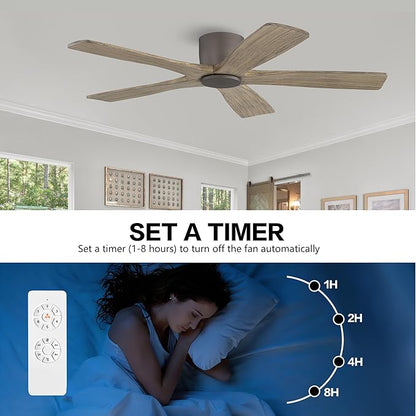 WINGBO 54" Flush Mount DC Ceiling Fans without Lights, 5 Carved Solid Wood - Image 8