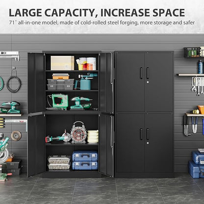 Metal Storage Cabinet with 3 Adjustable Shelves and 4 Doors, Steel Tool Cabinets - Image 5