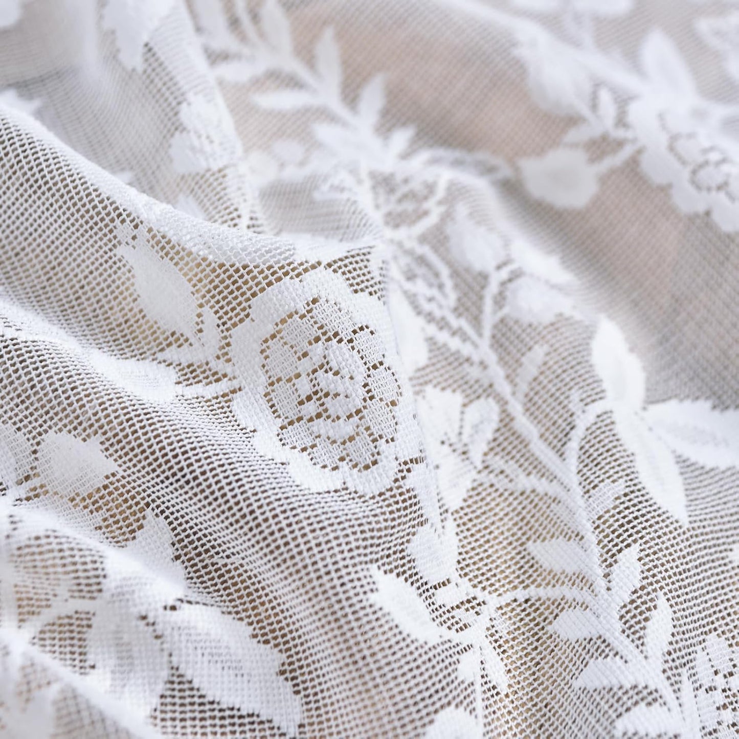 FINECITY White Lace Valance for Kitchen Window W52 x L18 Inch 1 Panel | Rod Pocket, Open Knit Layers, Daylight Eased, Fresh Look Adds Country Charm, Short Valance Keeps Glass Open, Privacy